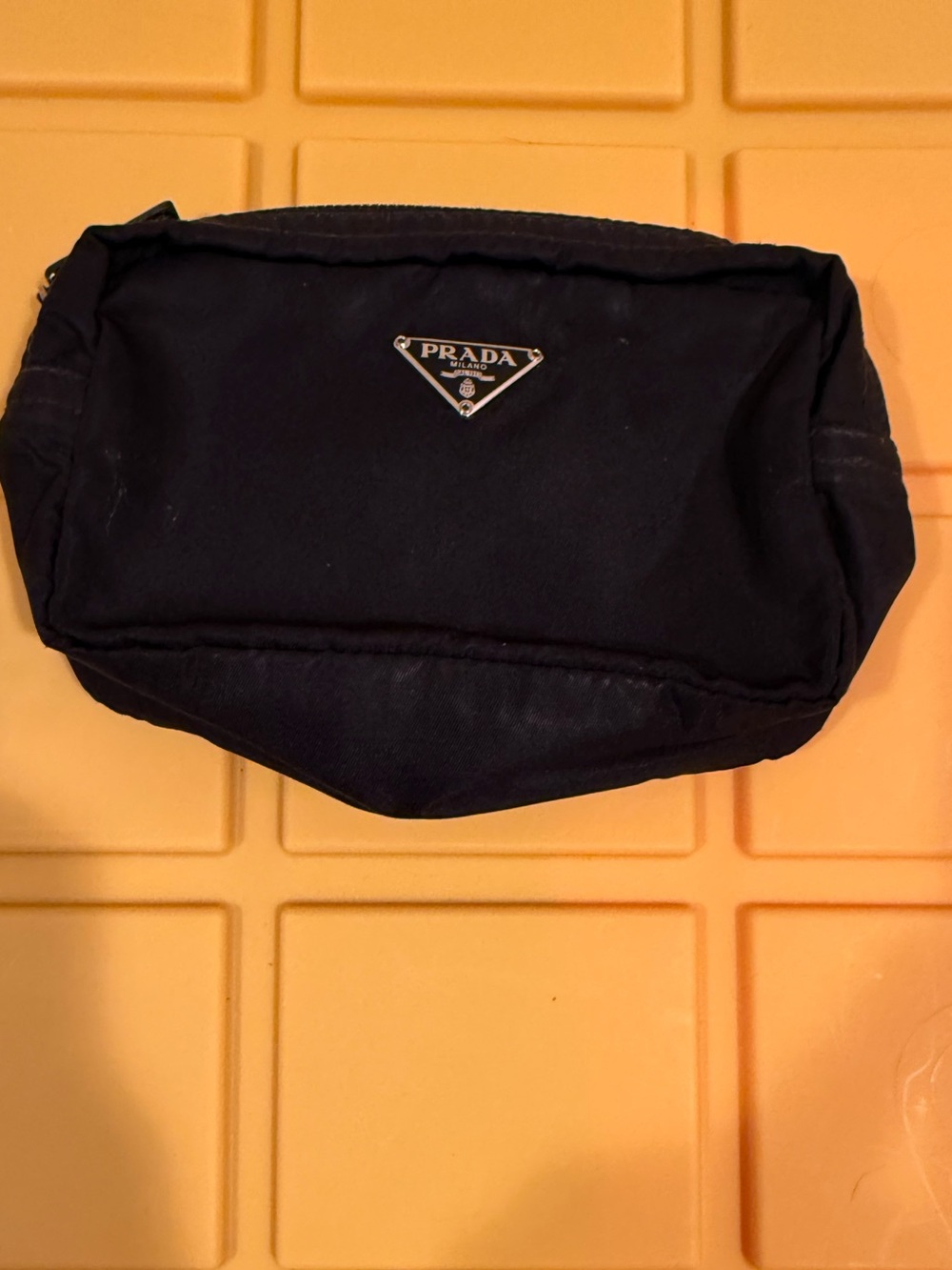 PRADA Black Tessuto Nylon Mini Zip
Pouch Cosmetics Bag Triangle Logo